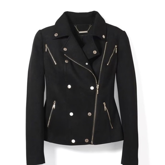 White House Black Market Black Vegan Suede Motor Jacket - Picture 4 of 9